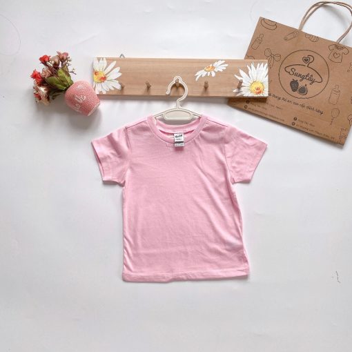 Áo phông basic hãng Kavio cotton cho bé trai và gái 5 tuổi màu hồng nhạt