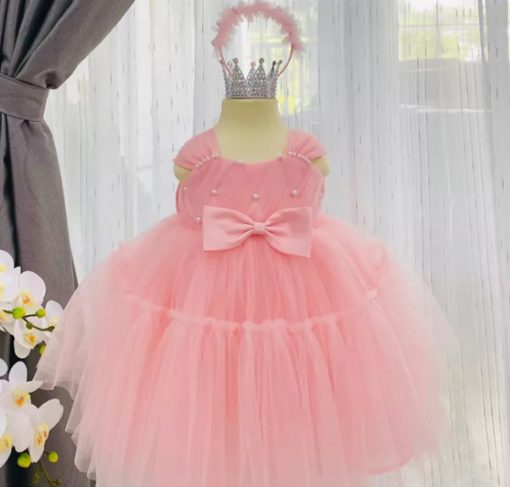 Đầm - váy công chúa đan ngực đính nơ bồng bềnh siêu đáng yêu cho bé gái số 1